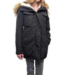 S13 New York Anorak Winter Jacket XS Black Faux Fur Hood Water Resistant